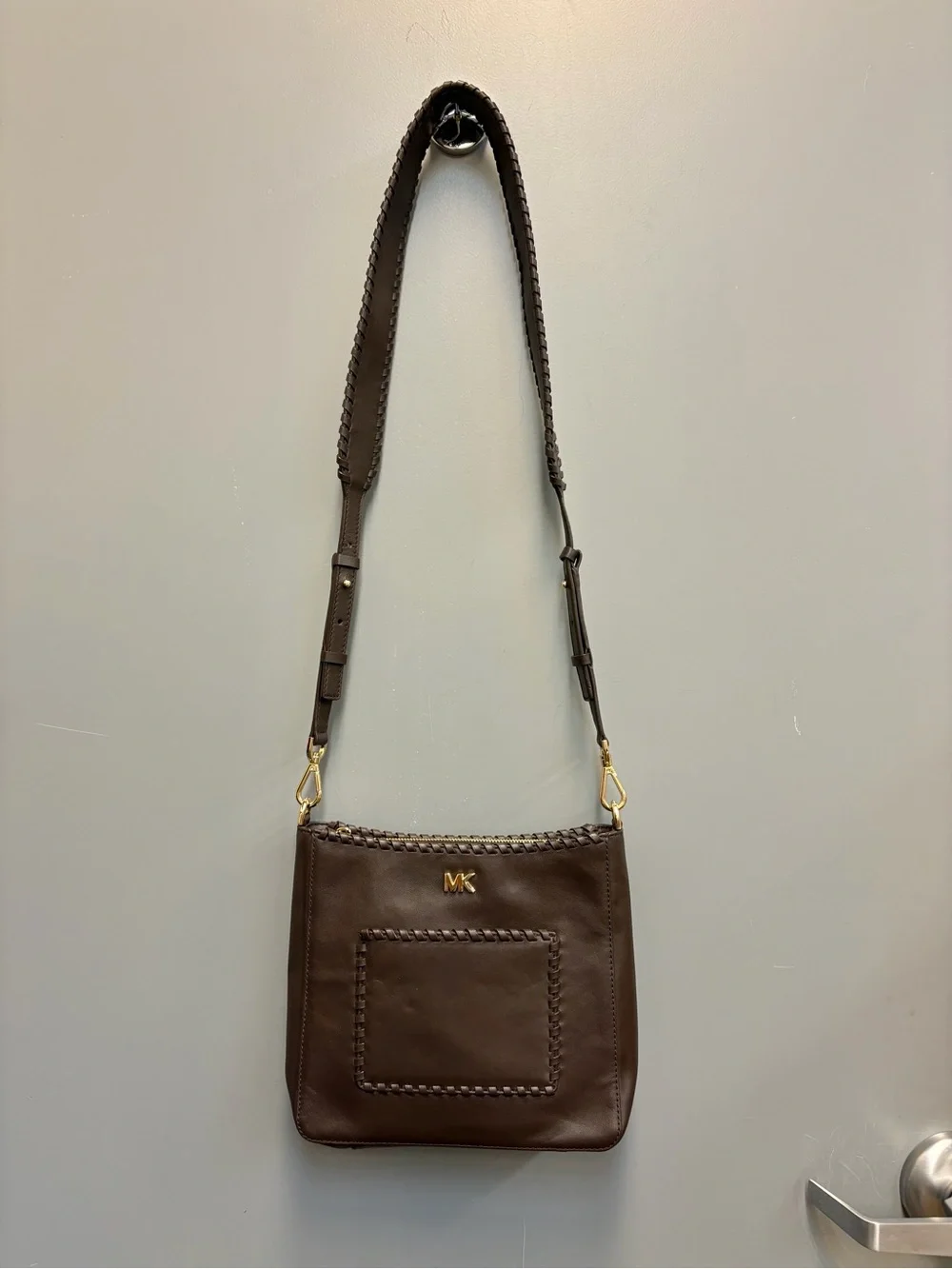 Michael Kors Medium Pocket Pack Crossbody Brown Leather Whipstitch Bag